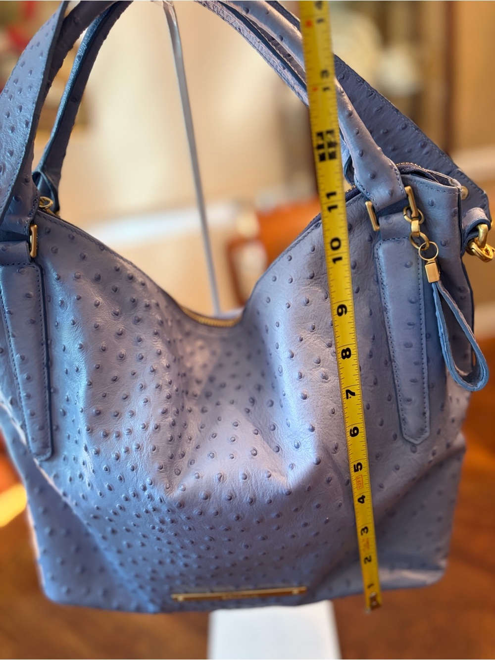 Brahmin Dusty Blue Ostrich-Embossed Hobo Bag - Picture 9 of 13